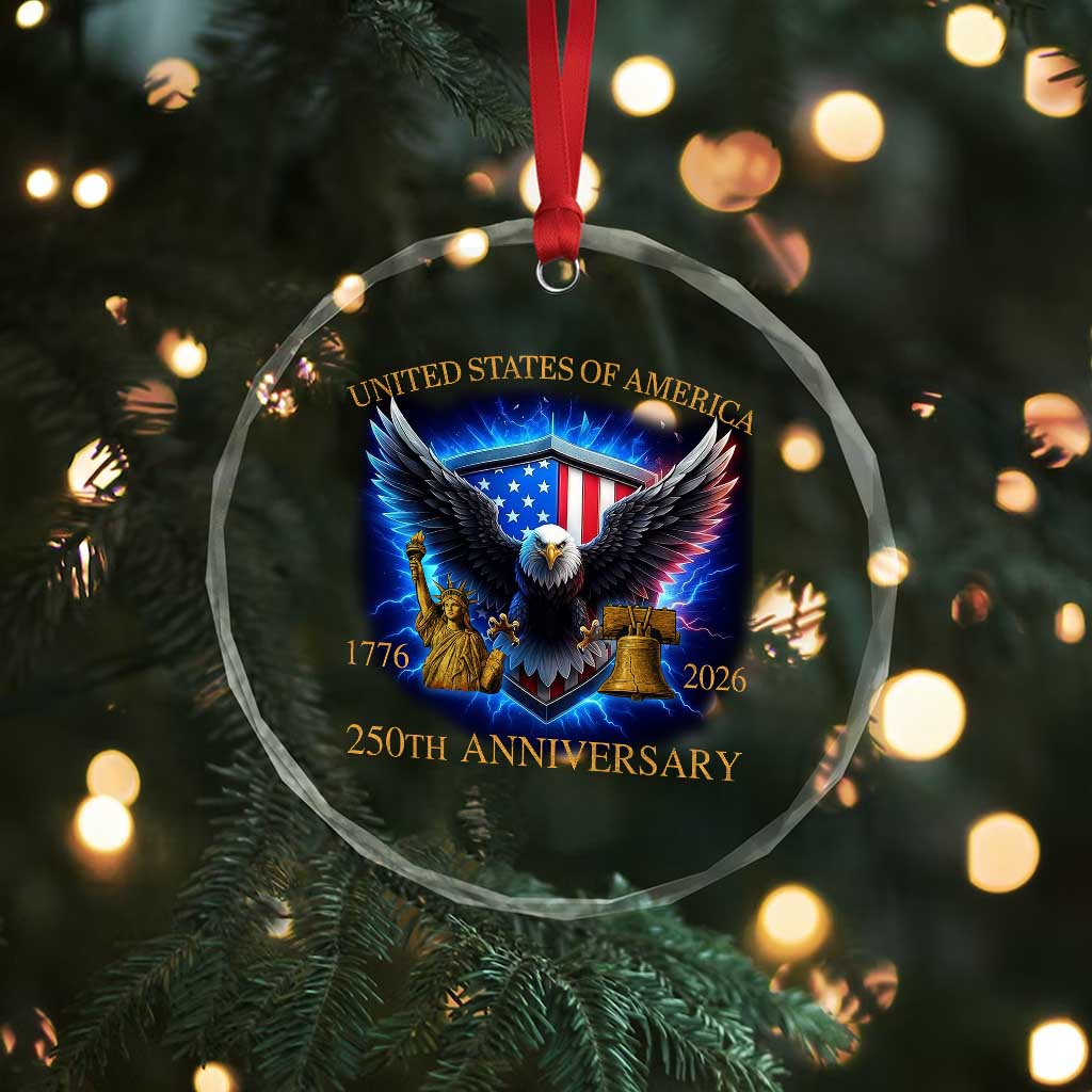 250 Years America Flag Crystal Glass Ornament Eagle 250th Anniversary USA Patriotic 1776 2026 TS10