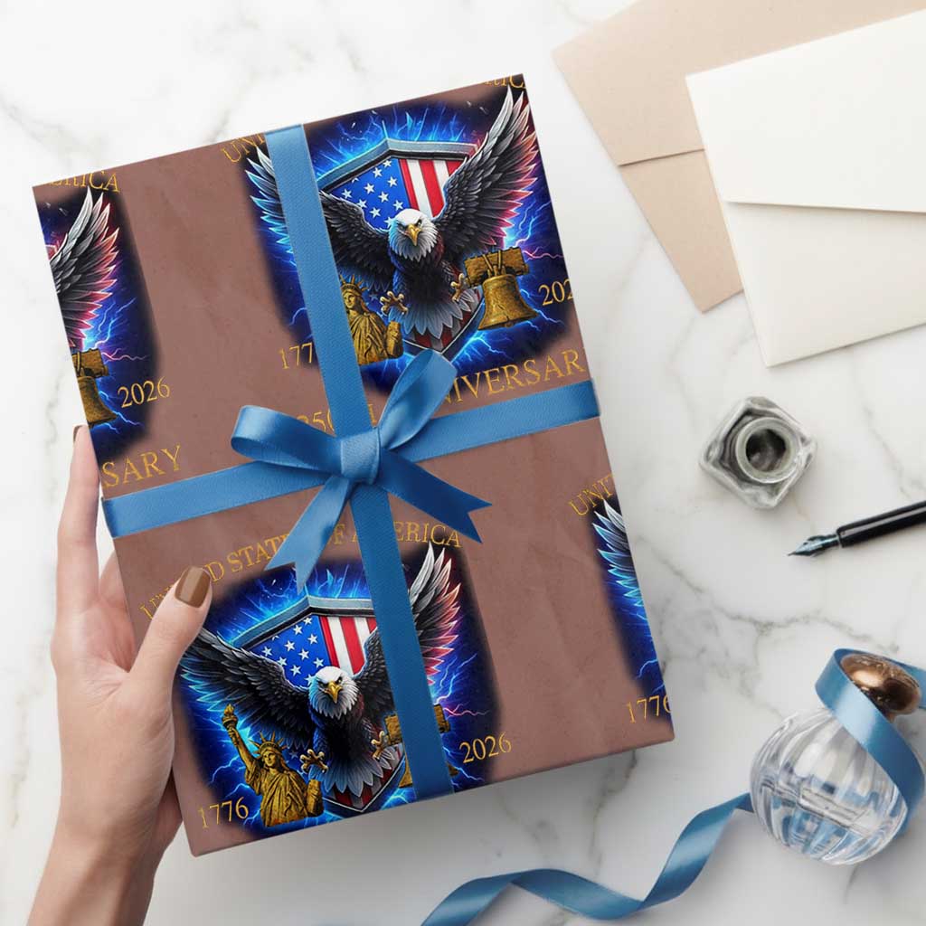 250 Years America Flag Wrapping Paper Roll Eagle 250th Anniversary USA Patriotic 1776 2026 - Wonder Print Shop