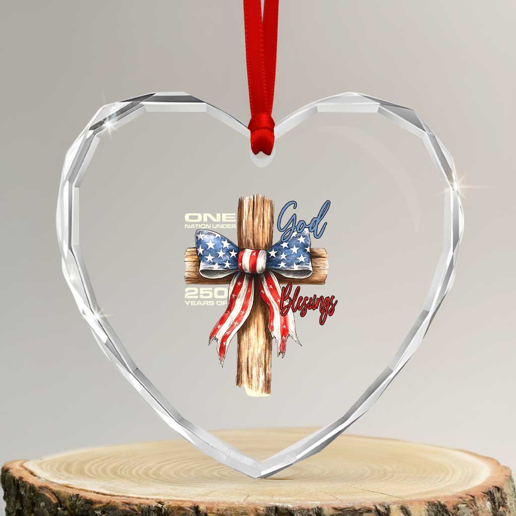 250 Years America Heart Crystal Glass Ornament Coquette Bow Cross American 4th Of July 250th Anniversary - Wonder Print Shop