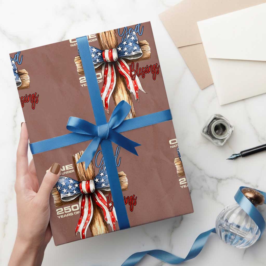 250 Years America Wrapping Paper Roll Coquette Bow Cross American 4th Of July 250th Anniversary - Wonder Print Shop