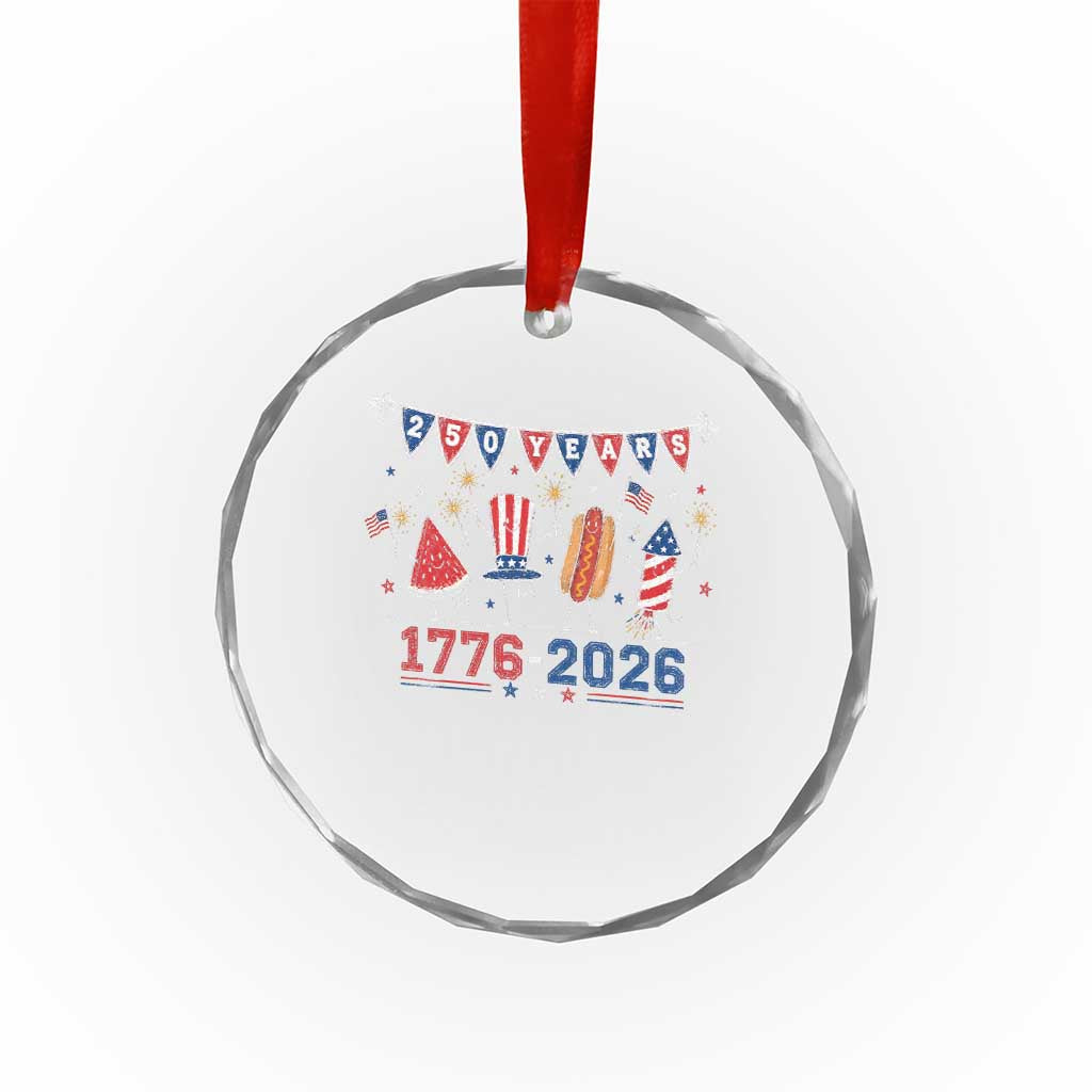 250 Years American 1776 2026 Crystal Glass Ornament Patriotic Watermelon Hotdog Firework 250th 4th July Independence Day