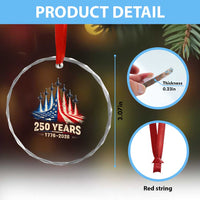 250 Years American 1776 2026 Crystal Glass Ornament USA 250th Anniversary 4th of July US Flag Jets