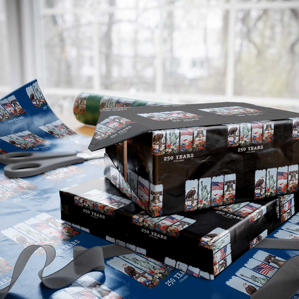 250 Years American 1776 2026 Wrapping Paper Roll 250th 4th July Independence Day Eagle Statue of Liberty Flag