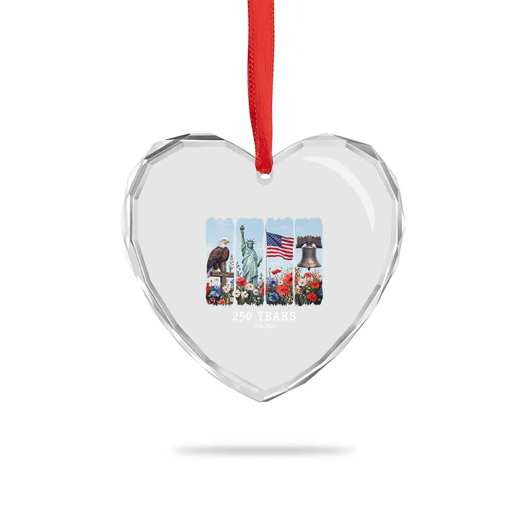 250 Years American 1776 2026 Heart Crystal Glass Ornament 250th 4th July Independence Day Eagle Statue of Liberty Flag