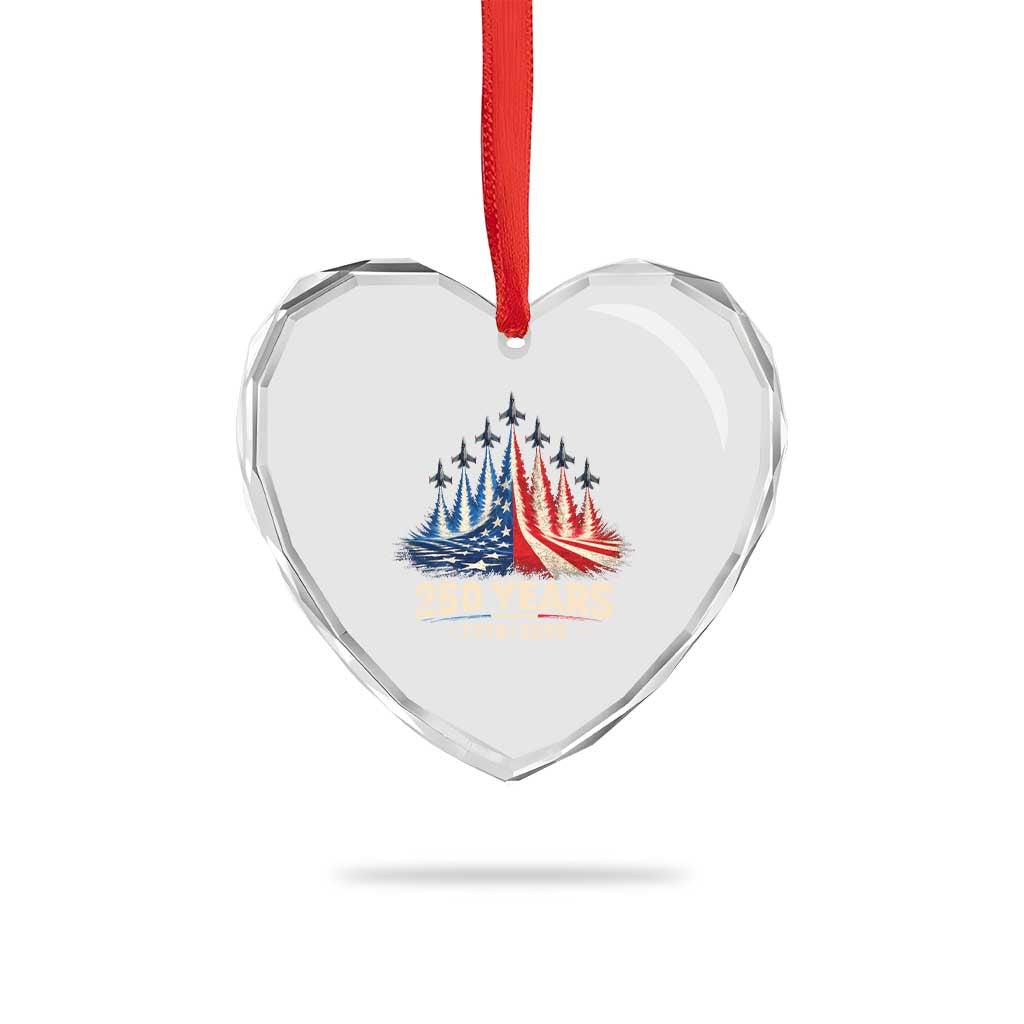 250 Years American 1776 2026 Heart Crystal Glass Ornament USA 250th Anniversary 4th of July US Flag Jets