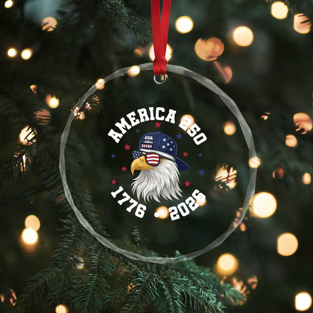 250 Years American Anniversary Crystal Glass Ornament Patriotic Bald Eagle Fourth of July