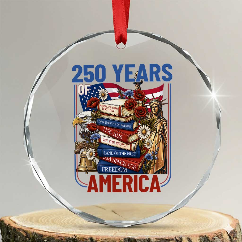 250 Years American Anniversary Crystal Glass Ornament Patriotic Book Reader 4th of July