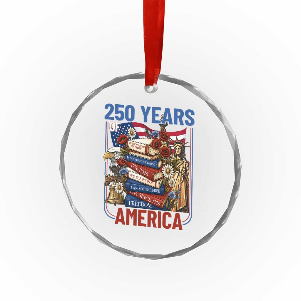 250 Years American Anniversary Crystal Glass Ornament Patriotic Book Reader 4th of July