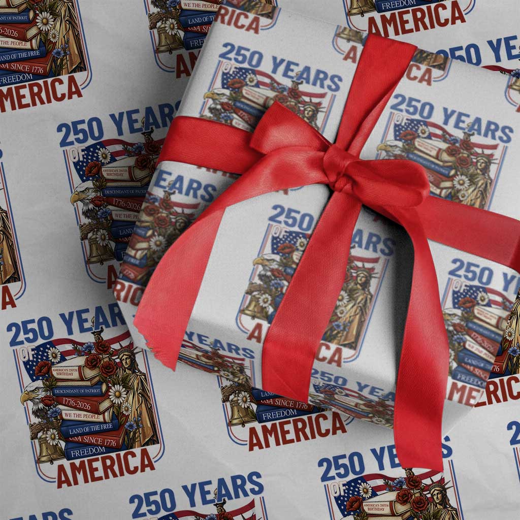 250 Years American Anniversary Wrapping Paper Roll Patriotic Book Reader 4th of July
