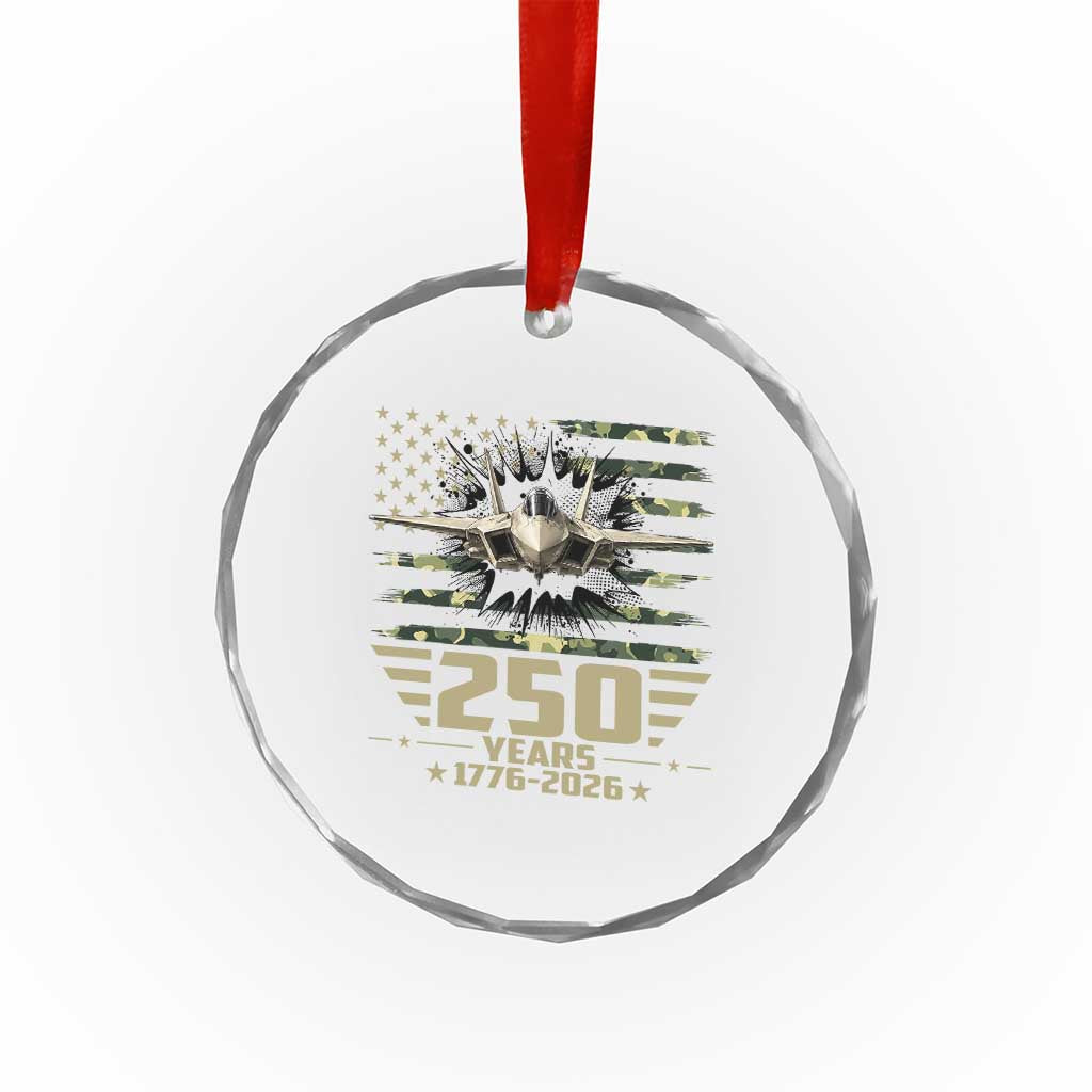 250 Years Anniversary Crystal Glass Ornament Patriotic Jet Fighter US Flag Camo