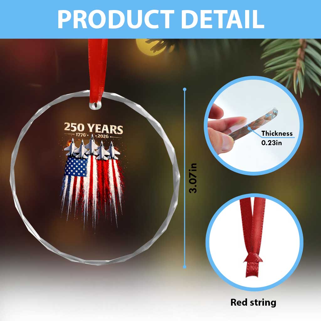250 Years Anniversary Crystal Glass Ornament Usa American Flag 1776 2026 Patriotic Independence Day 4th July