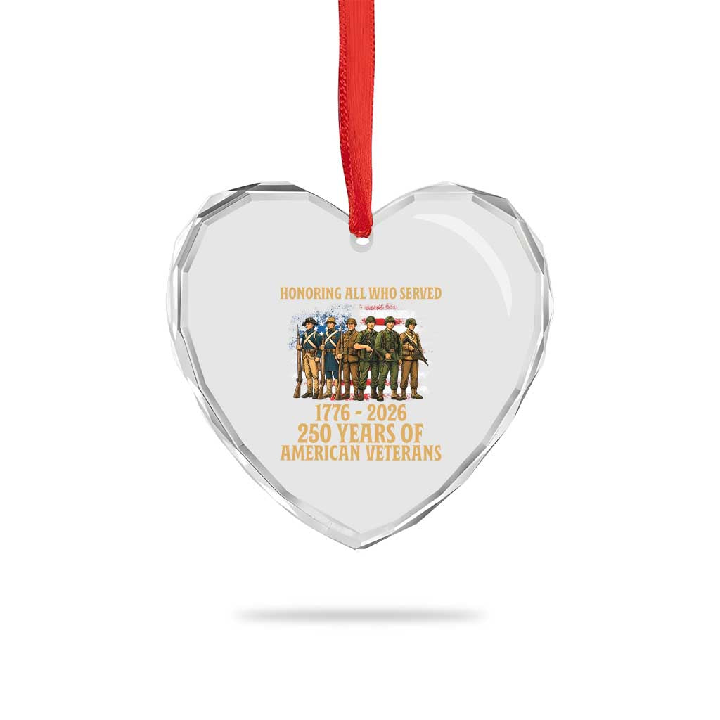 250 Years Anniversary Heart Crystal Glass Ornament Patriotic USA Army Us Military