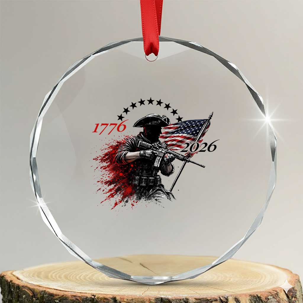 250 Years Anniversary Yankee Spirit Crystal Glass Ornament 1776 2026 Patriotic Tactical Minuteman Independence Day 4th July US Flag