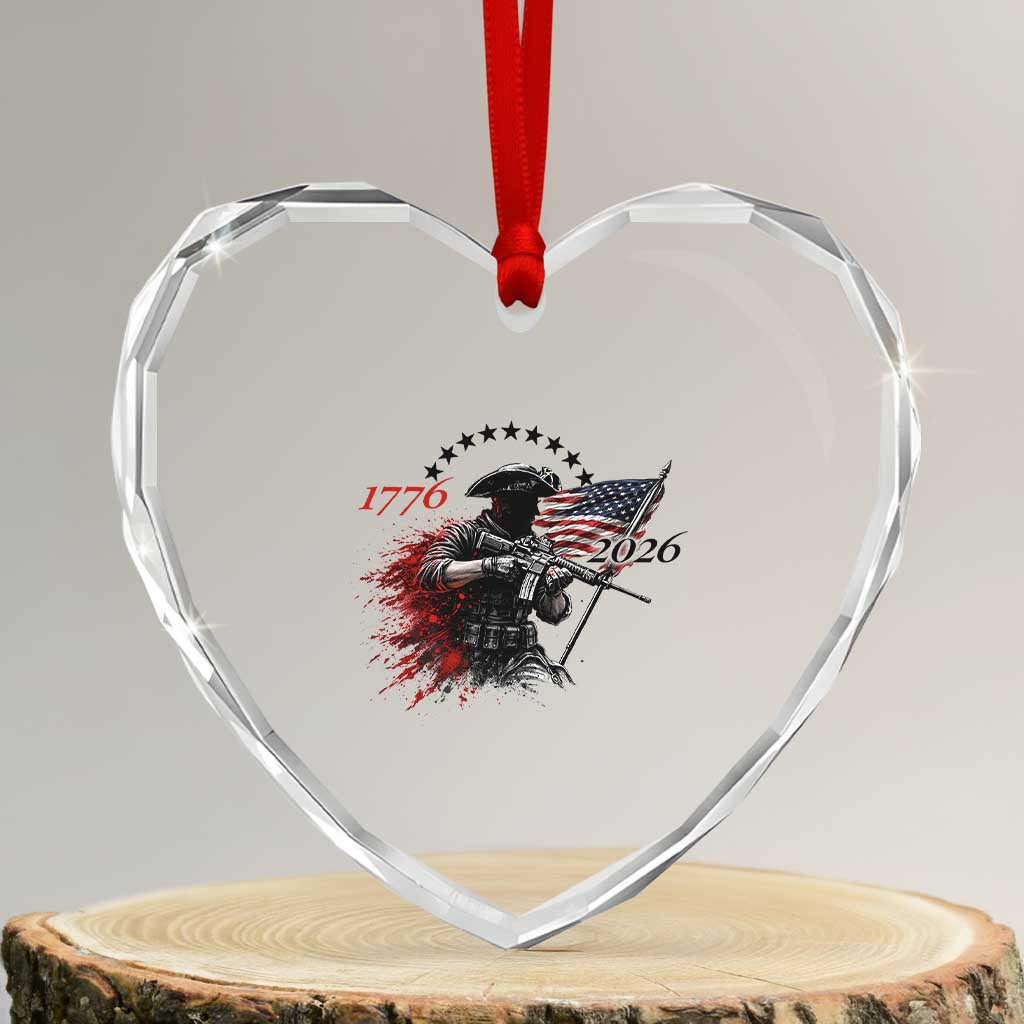 250 Years Anniversary Yankee Spirit Heart Crystal Glass Ornament 1776 2026 Patriotic Tactical Minuteman Independence Day 4th July US Flag