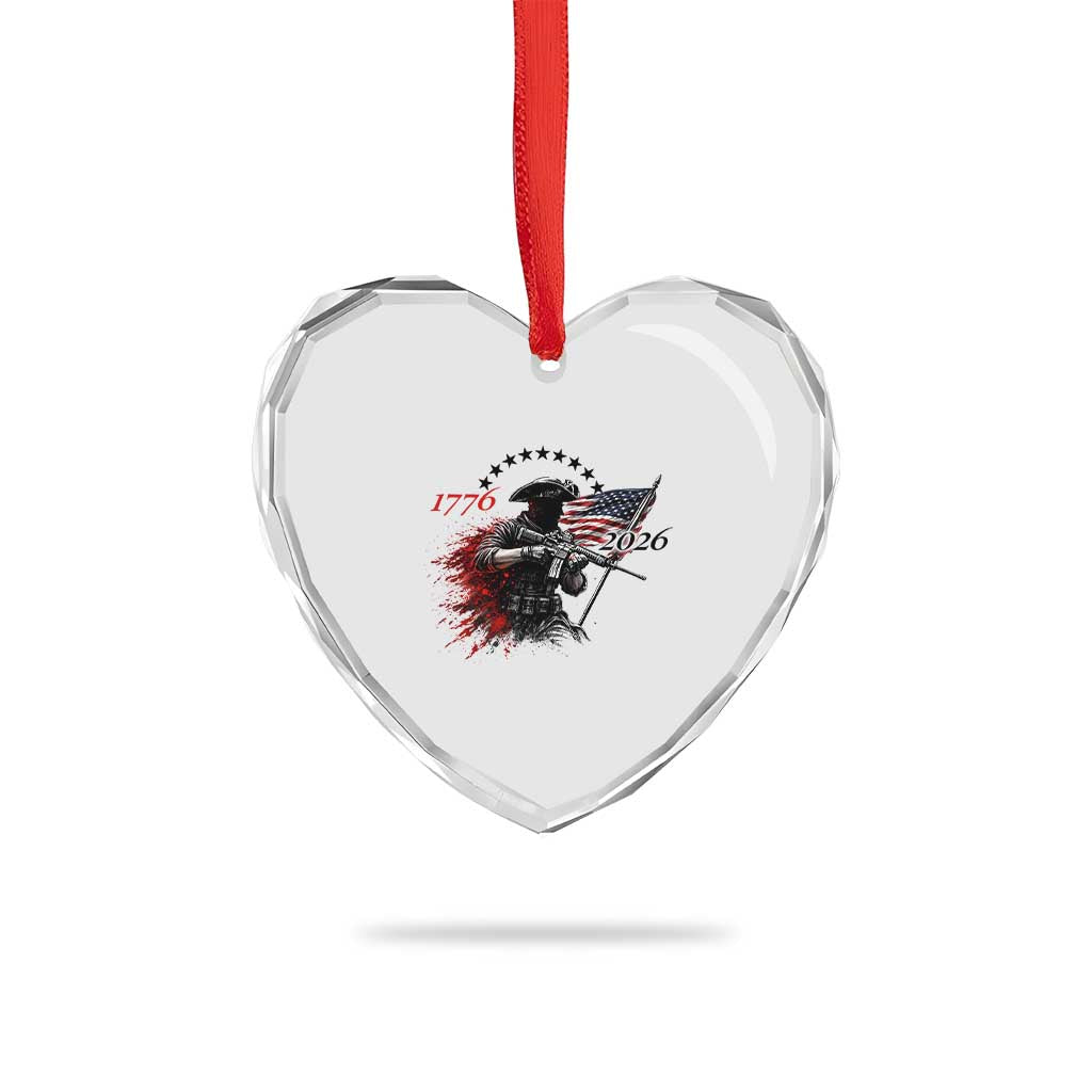 250 Years Anniversary Yankee Spirit Heart Crystal Glass Ornament 1776 2026 Patriotic Tactical Minuteman Independence Day 4th July US Flag