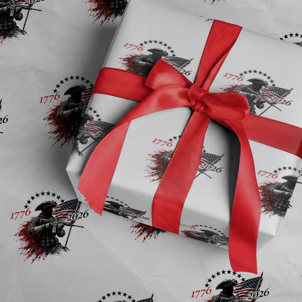 250 Years Anniversary Yankee Spirit Wrapping Paper Roll 1776 2026 Patriotic Tactical Minuteman Independence Day 4th July US Flag