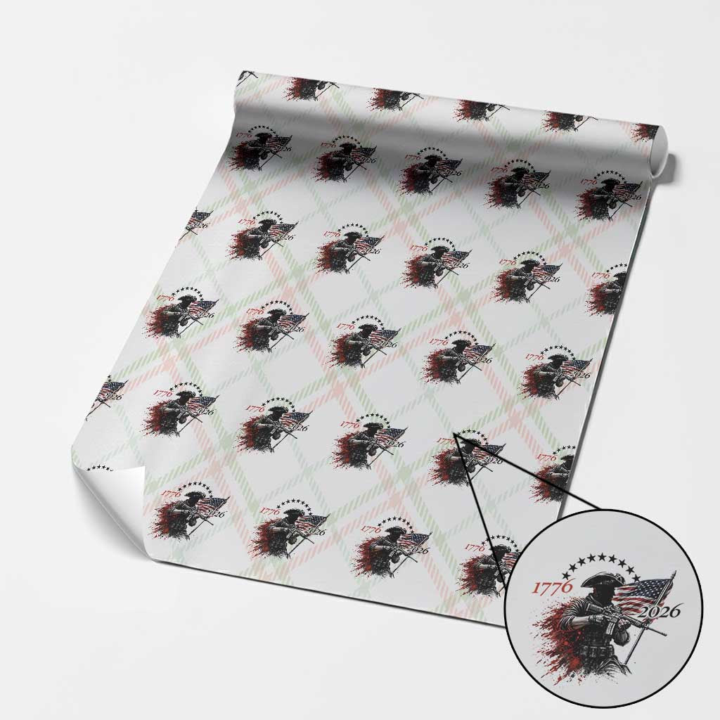 250 Years Anniversary Yankee Spirit Wrapping Paper Roll 1776 2026 Patriotic Tactical Minuteman Independence Day 4th July US Flag
