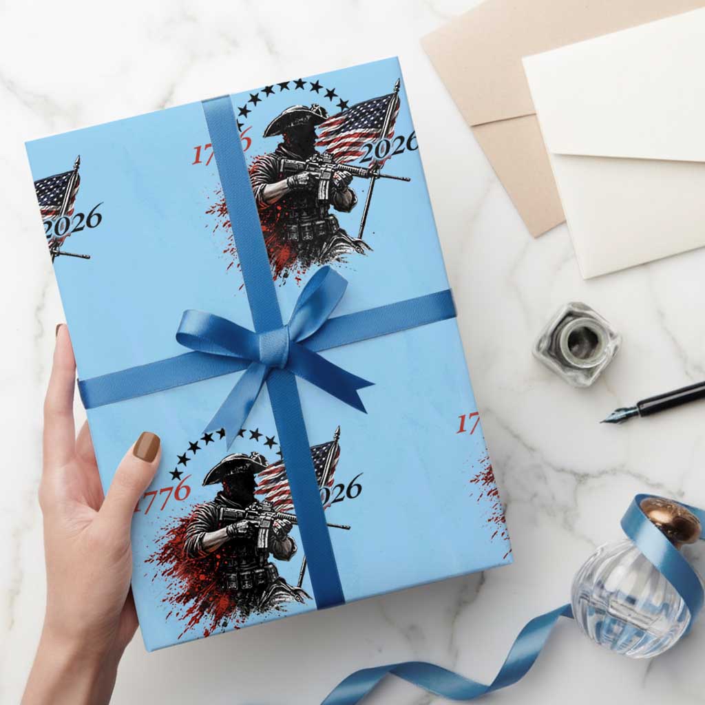 250 Years Anniversary Yankee Spirit Wrapping Paper Roll 1776 2026 Patriotic Tactical Minuteman Independence Day 4th July US Flag