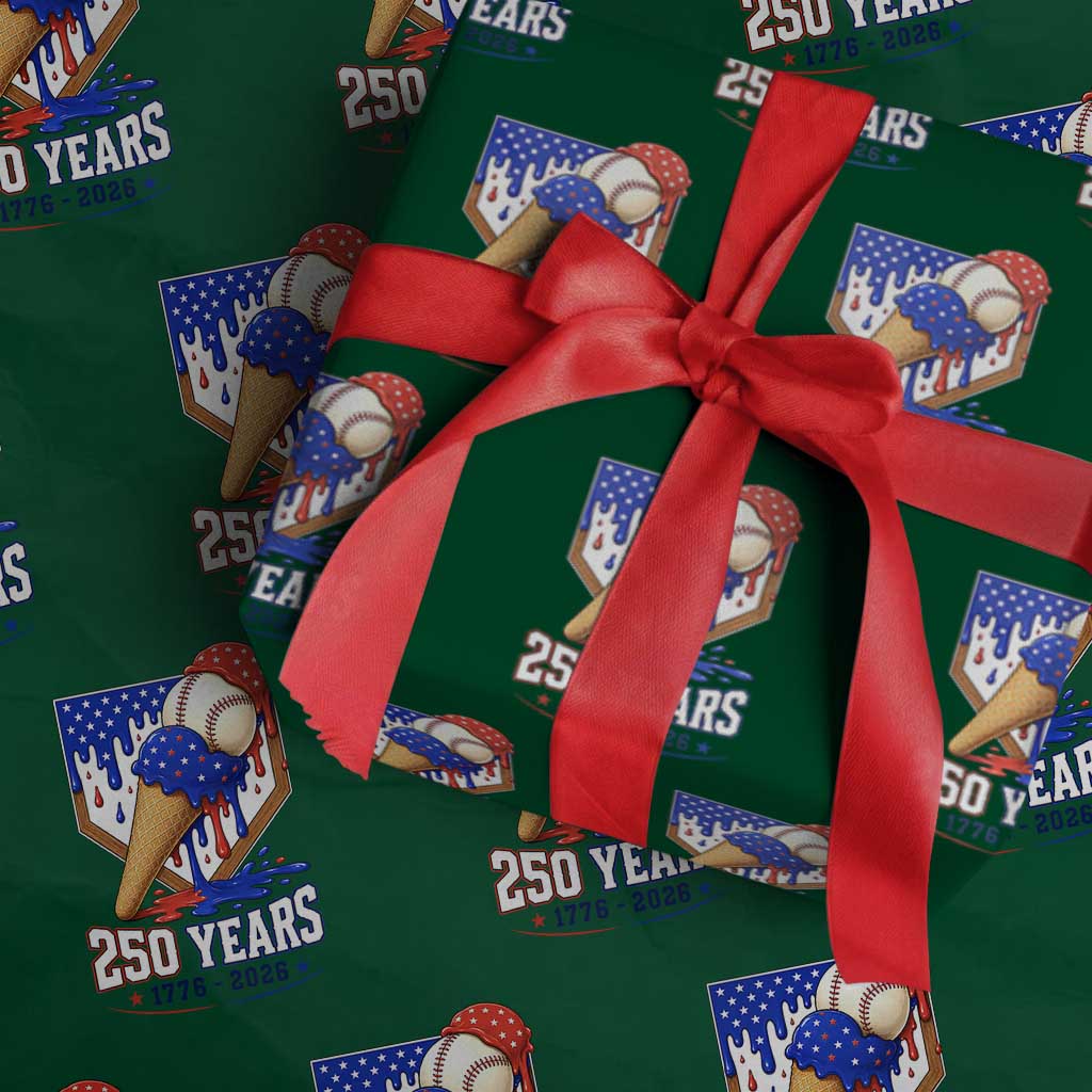 250 Years Baseball Ice Cream Drip 4th of July USA Flag Wrapping Paper Roll