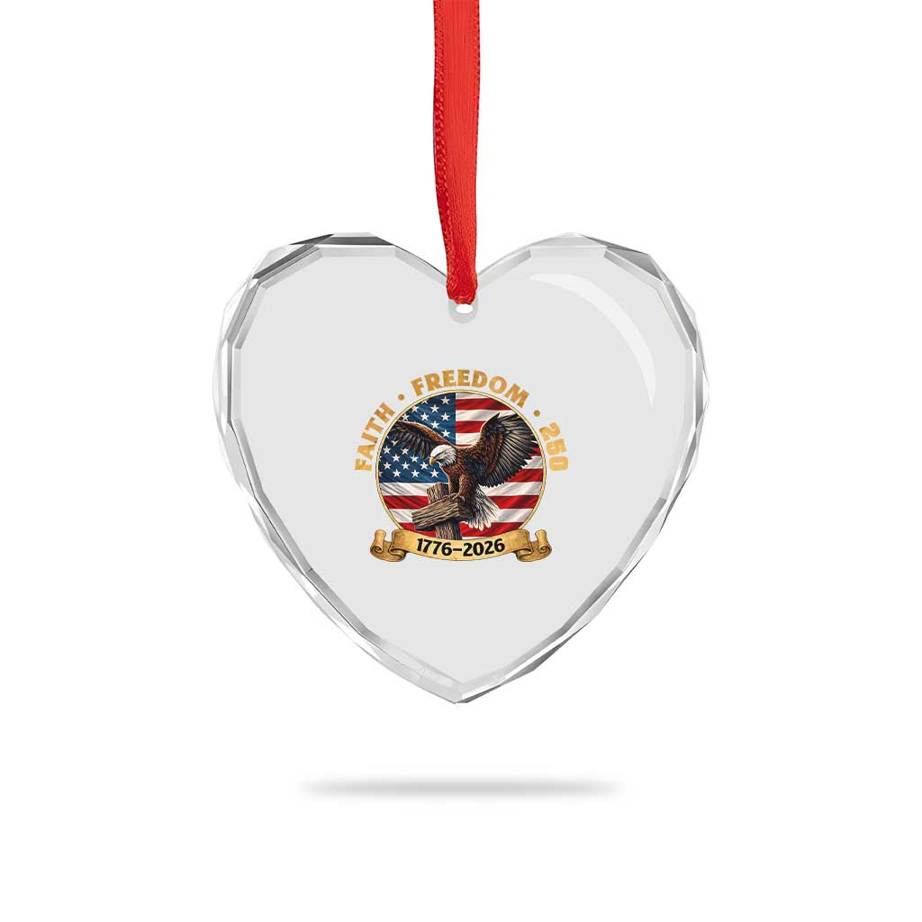 250 Years Faith And Freedom Heart Crystal Glass Ornament Patriotic Eagle Cross American Pride Gift