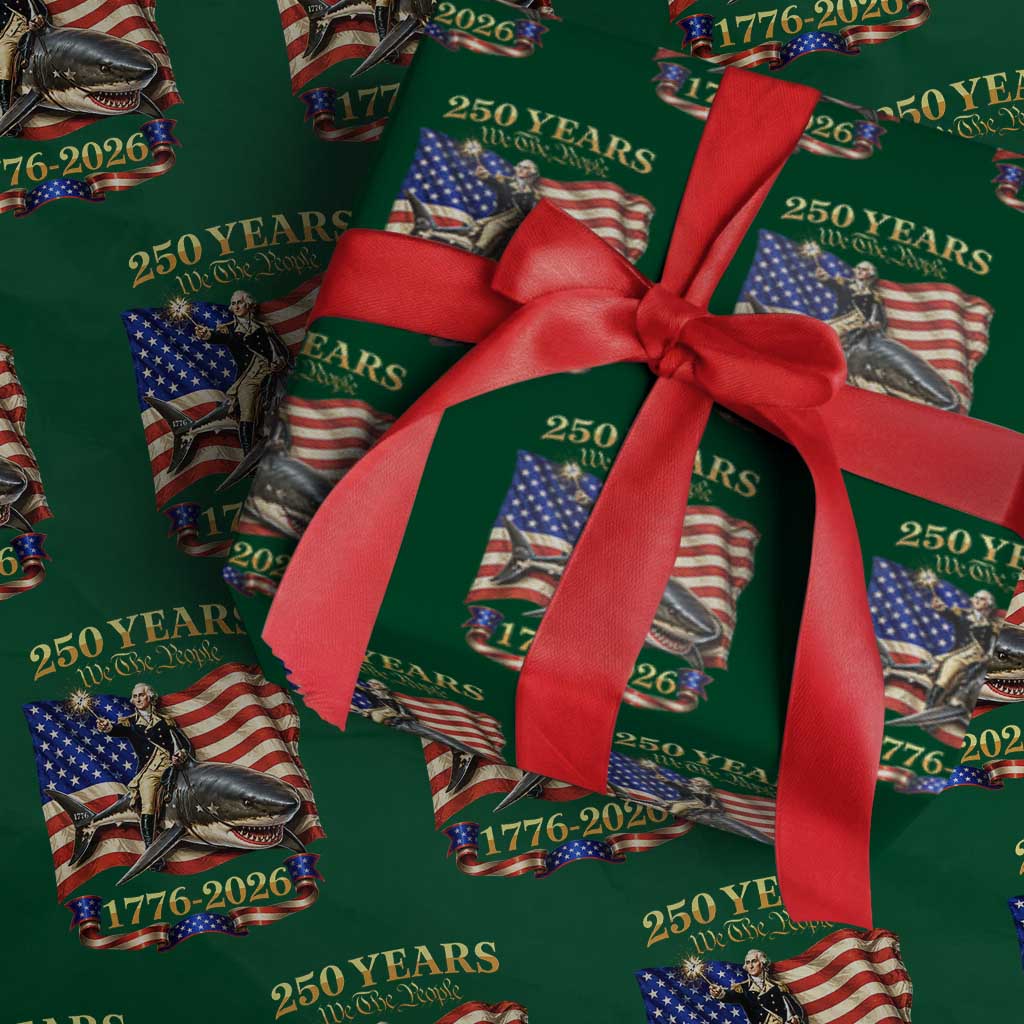 250 Years George Washington Riding Shark Wrapping Paper Roll Funny July 4th American Flag 1776 2026