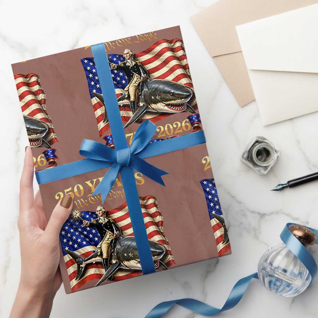 250 Years George Washington Riding Shark Wrapping Paper Roll Funny July 4th American Flag 1776 2026