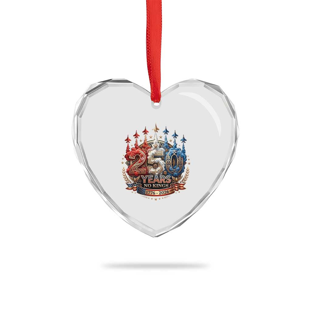 250 Years No Kings Heart Crystal Glass Ornament Patriotic Independence Anniversary