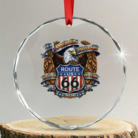 250 Years Of America 100 Years Of Route Highway 66 Crystal Glass Ornament Bald Eagle Vintage American Flag