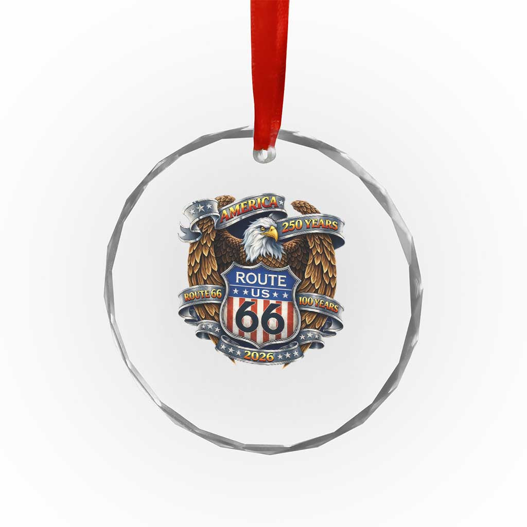 250 Years Of America 100 Years Of Route Highway 66 Crystal Glass Ornament Bald Eagle Vintage American Flag