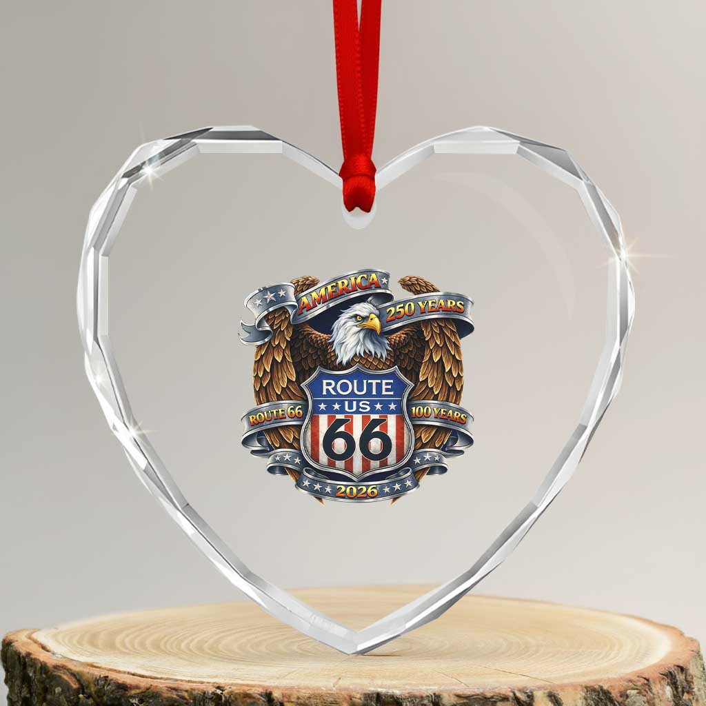 250 Years Of America 100 Years Of Route Highway 66 Heart Crystal Glass Ornament Bald Eagle Vintage American Flag