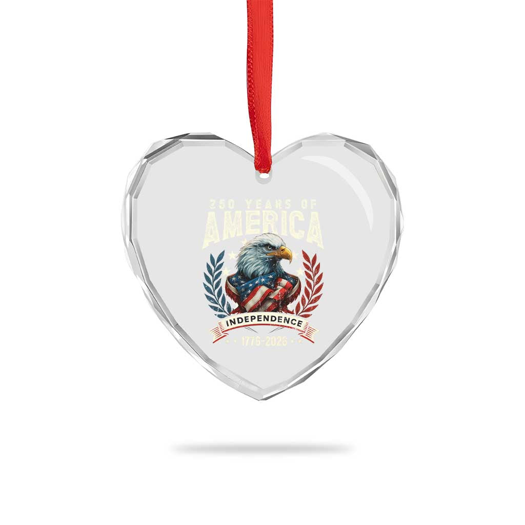 250 Years Of America Heart Crystal Glass Ornament 250th American Anniversary Independence Bald Eagle - Wonder Print Shop