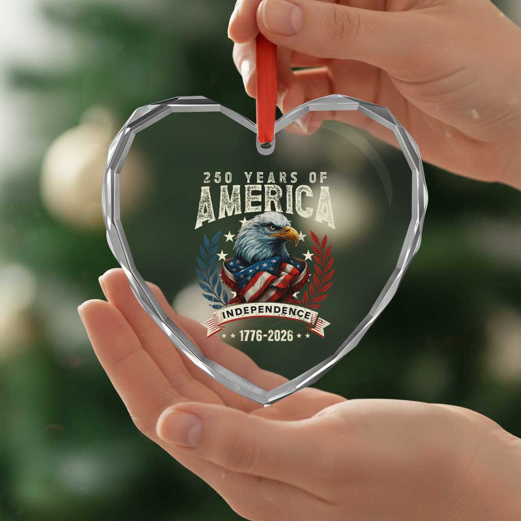 250 Years Of America Heart Crystal Glass Ornament 250th American Anniversary Independence Bald Eagle - Wonder Print Shop