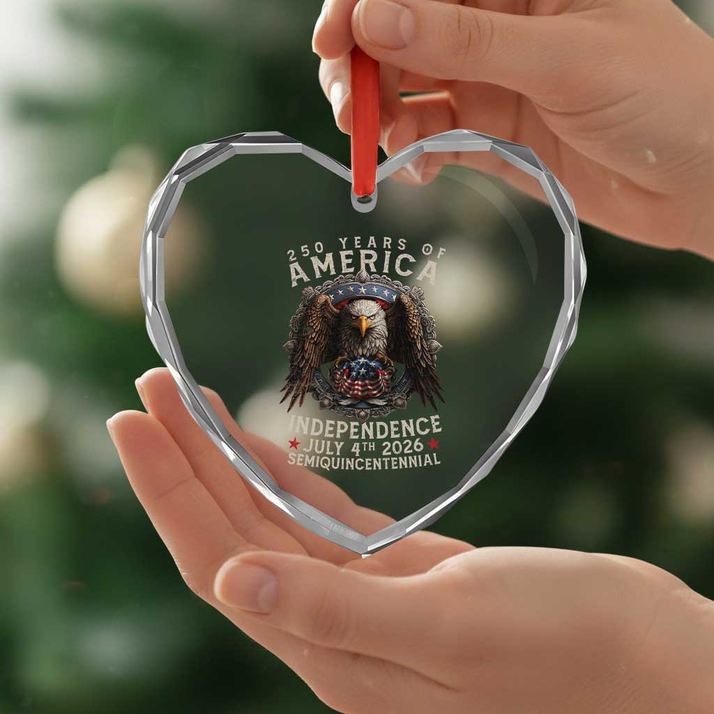 250 years Of America Independence Heart Crystal Glass Ornament 250th American Anniversary Bald Eagle - Wonder Print Shop