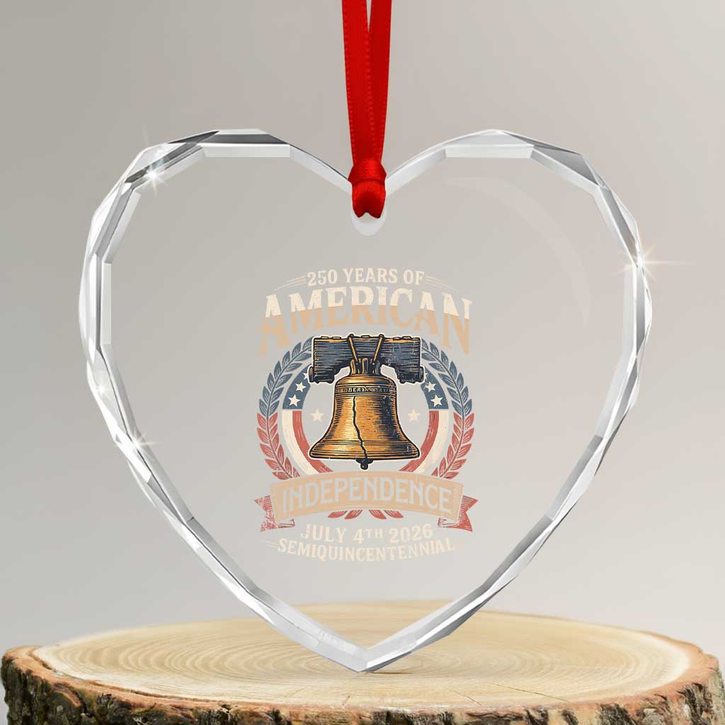 250 years Of America Independence Heart Crystal Glass Ornament 250th American Anniversary Liberty Bell - Wonder Print Shop