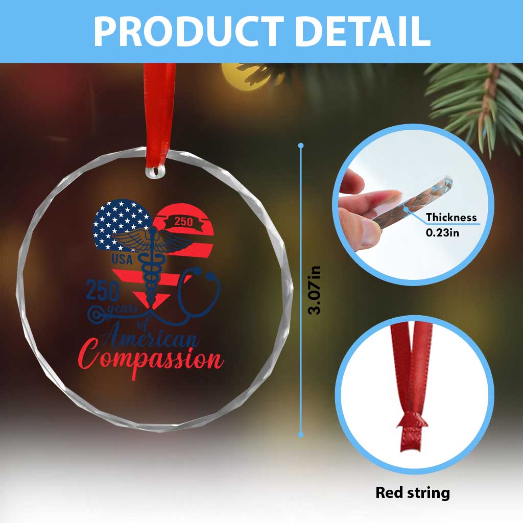 250 Years of American Compassion Crystal Glass Ornament Patriotic Medical Worker - Wonder Print Shop