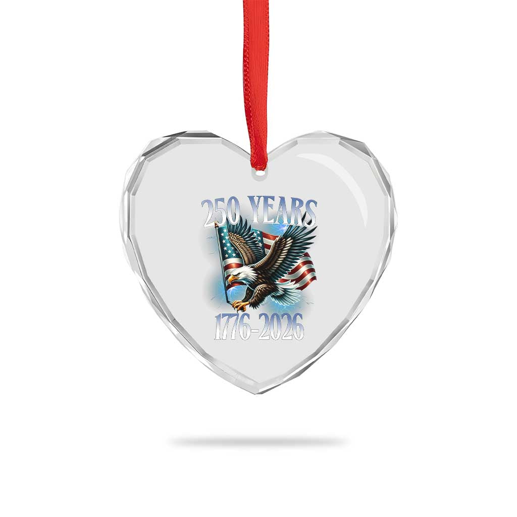 250 Years of American Freedom Heart Crystal Glass Ornament Bald Eagle USA Flag 1776 to 2026 Patriotic - Wonder Print Shop