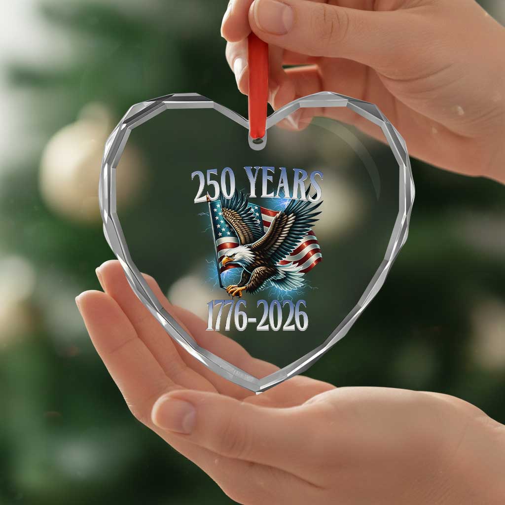 250 Years of American Freedom Heart Crystal Glass Ornament Bald Eagle USA Flag 1776 to 2026 Patriotic - Wonder Print Shop