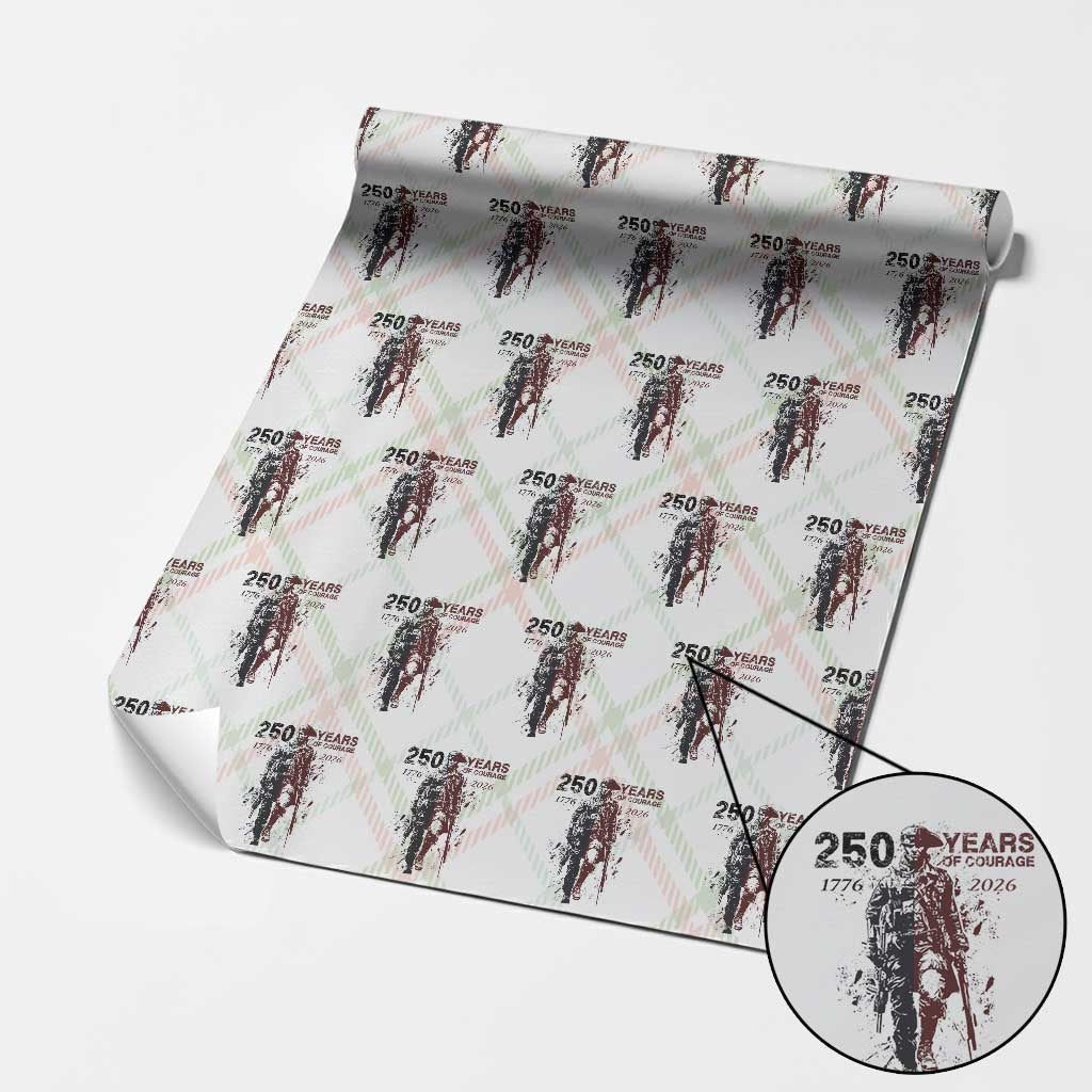 250 Years of Courage Commemorative Patriotic Soldier Wrapping Paper Roll American Revolution to Modern Military 1776 to 2026 Semiquincentennial