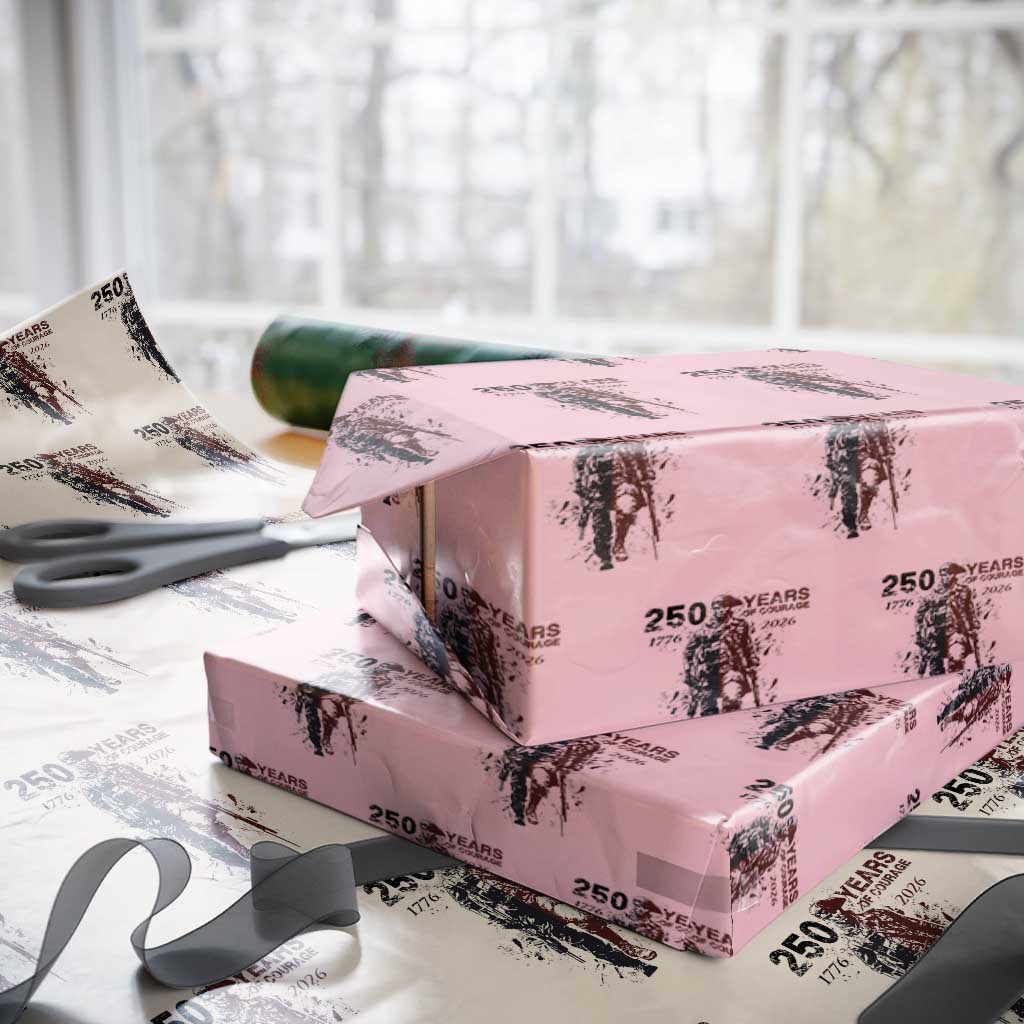 250 Years of Courage Commemorative Patriotic Soldier Wrapping Paper Roll American Revolution to Modern Military 1776 to 2026 Semiquincentennial