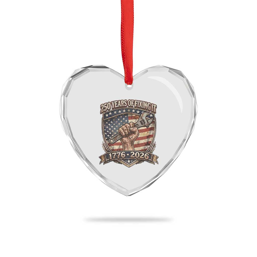 250 Years Of Fixing It Heart Crystal Glass Ornament America 250th Anniversary Mechanic