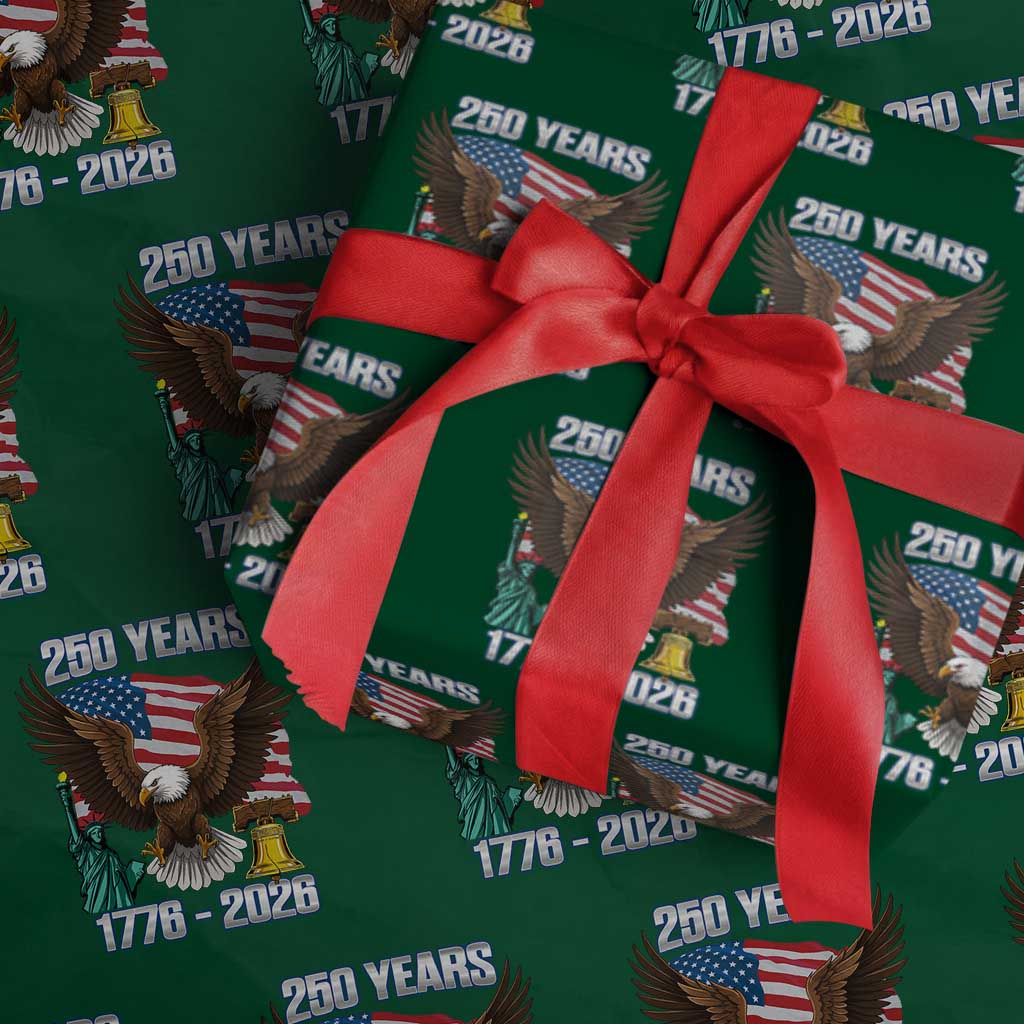 250 Years of Freedom 1776 2026 Patriotic Eagle Wrapping Paper Roll 4th of July American Flag Liberty Bell Statue of Liberty