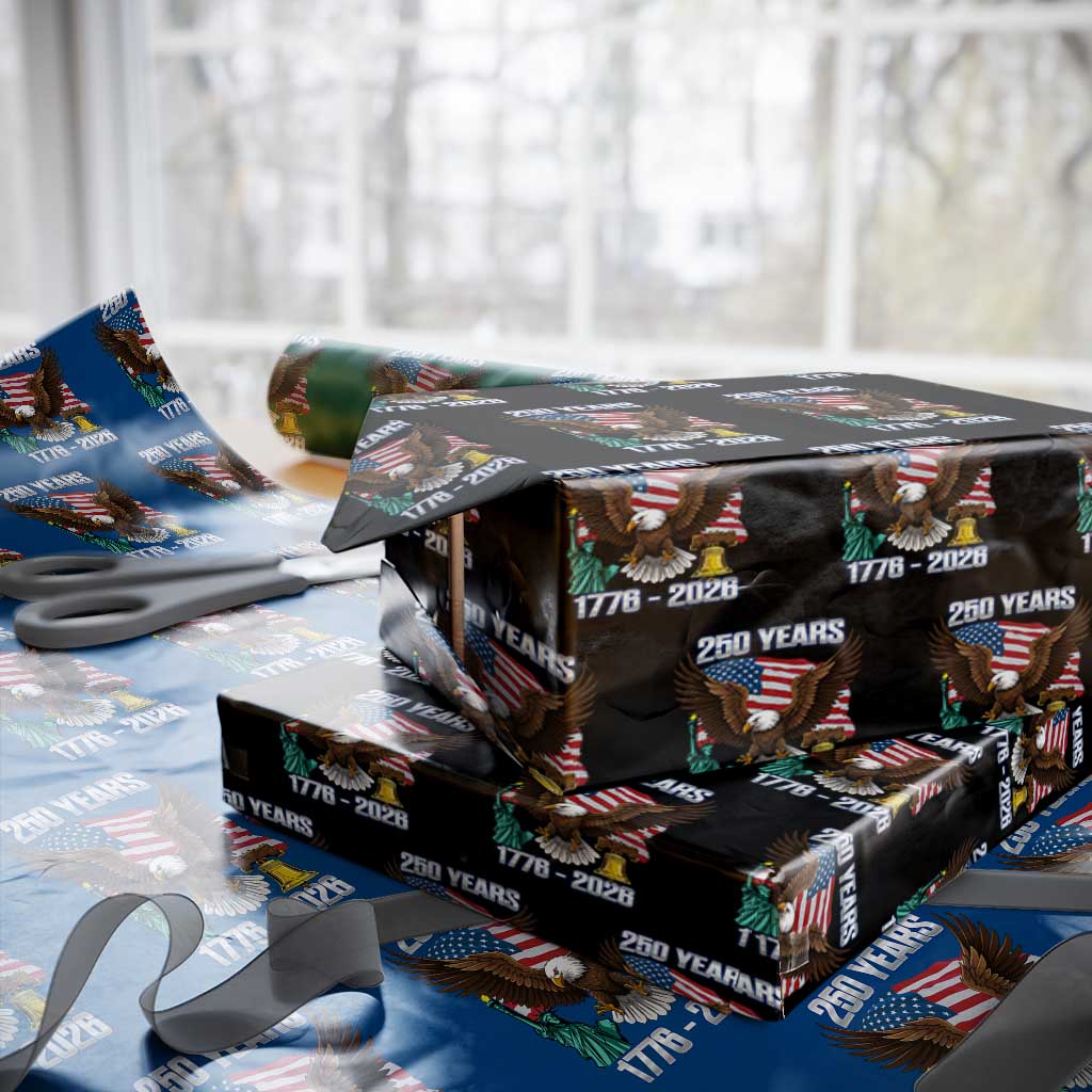 250 Years of Freedom 1776 2026 Patriotic Eagle Wrapping Paper Roll 4th of July American Flag Liberty Bell Statue of Liberty