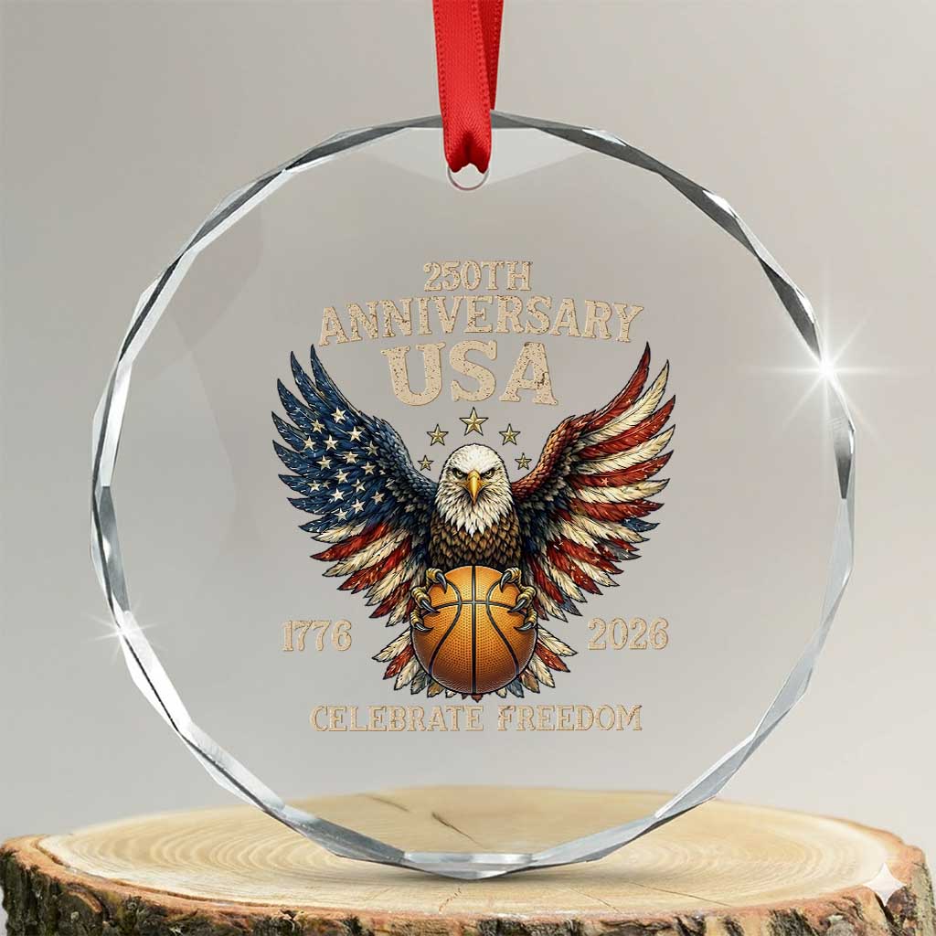 250 Years Of Freedom Basketball Crystal Glass Ornament Patriotic Athlete Gift