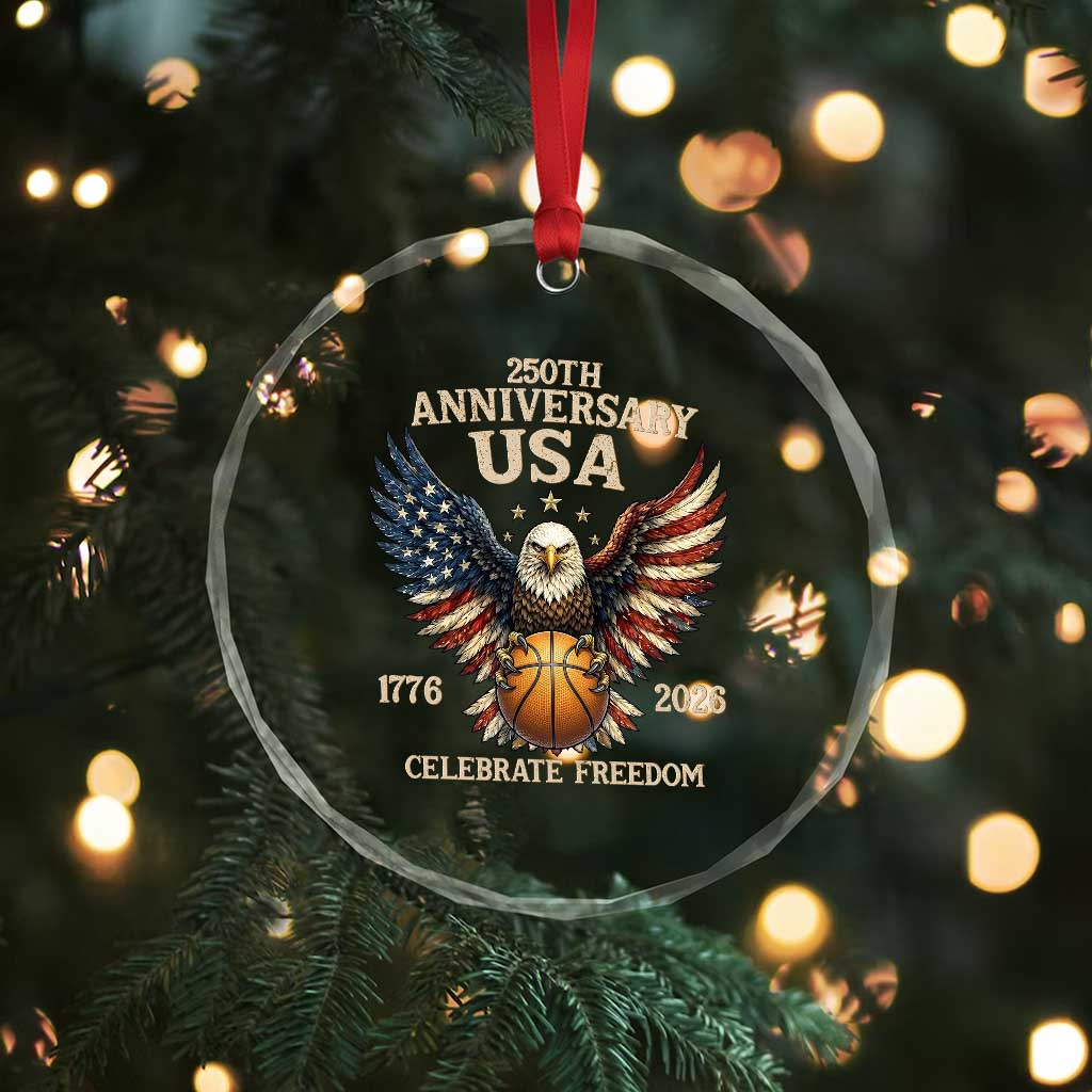 250 Years Of Freedom Basketball Crystal Glass Ornament Patriotic Athlete Gift