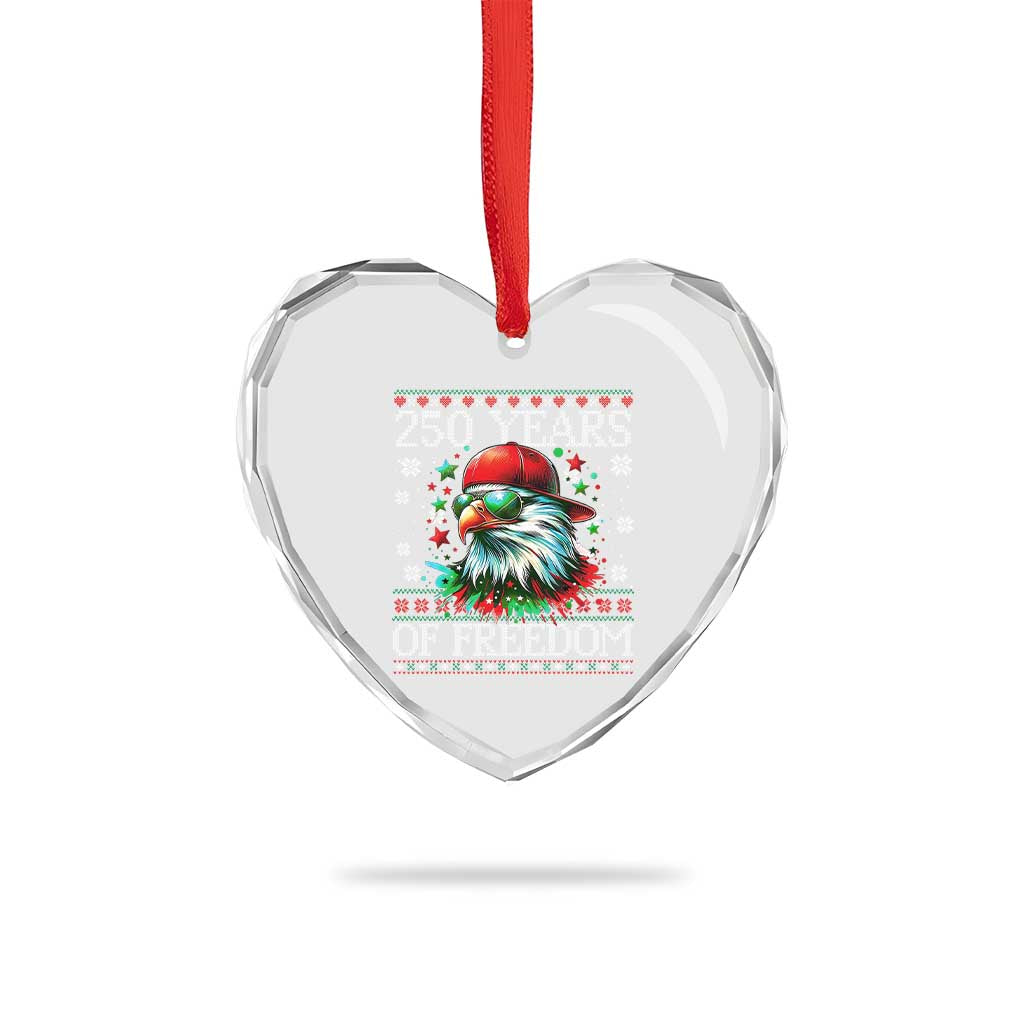 250 Years Of Freedom Christmas Heart Crystal Glass Ornament 250th Anniversary USA Eagle Ugly Xmas - Wonder Print Shop