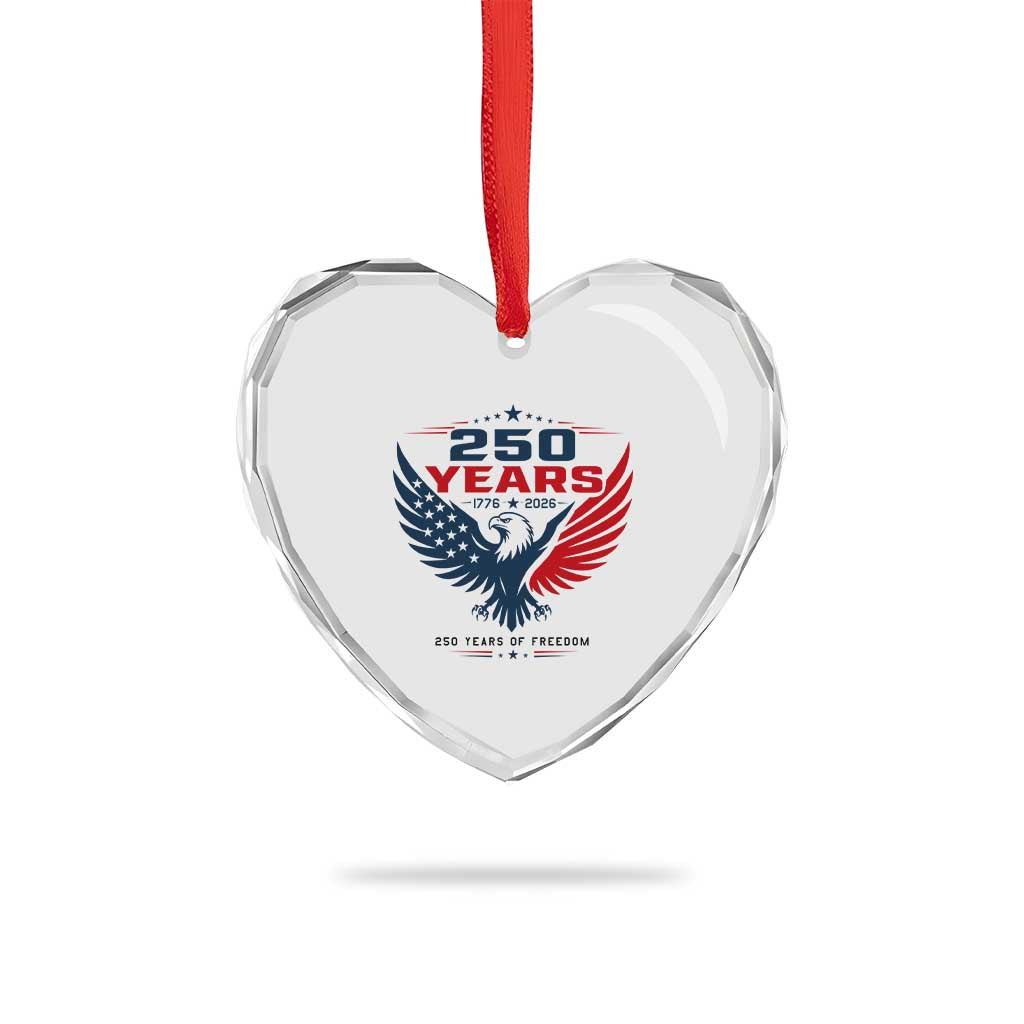 250 Years of Freedom Commemorative Patriotic Eagle Heart Crystal Glass Ornament Majestic American Flag Winged Eagle 1776 to 2026 Semiquincentennial