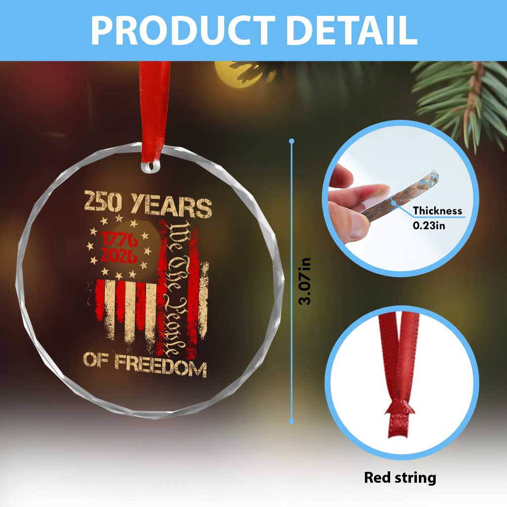 250 Years Of Freedom Crystal Glass Ornament 250th America Anniversary Independence Day