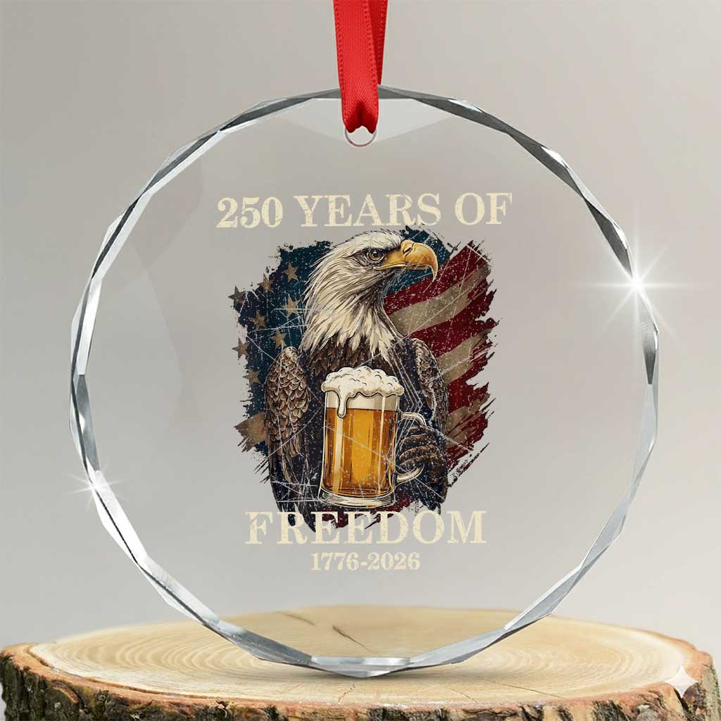 250 Years Of Freedom Crystal Glass Ornament Bald Eagle Drinking Beer American Flag