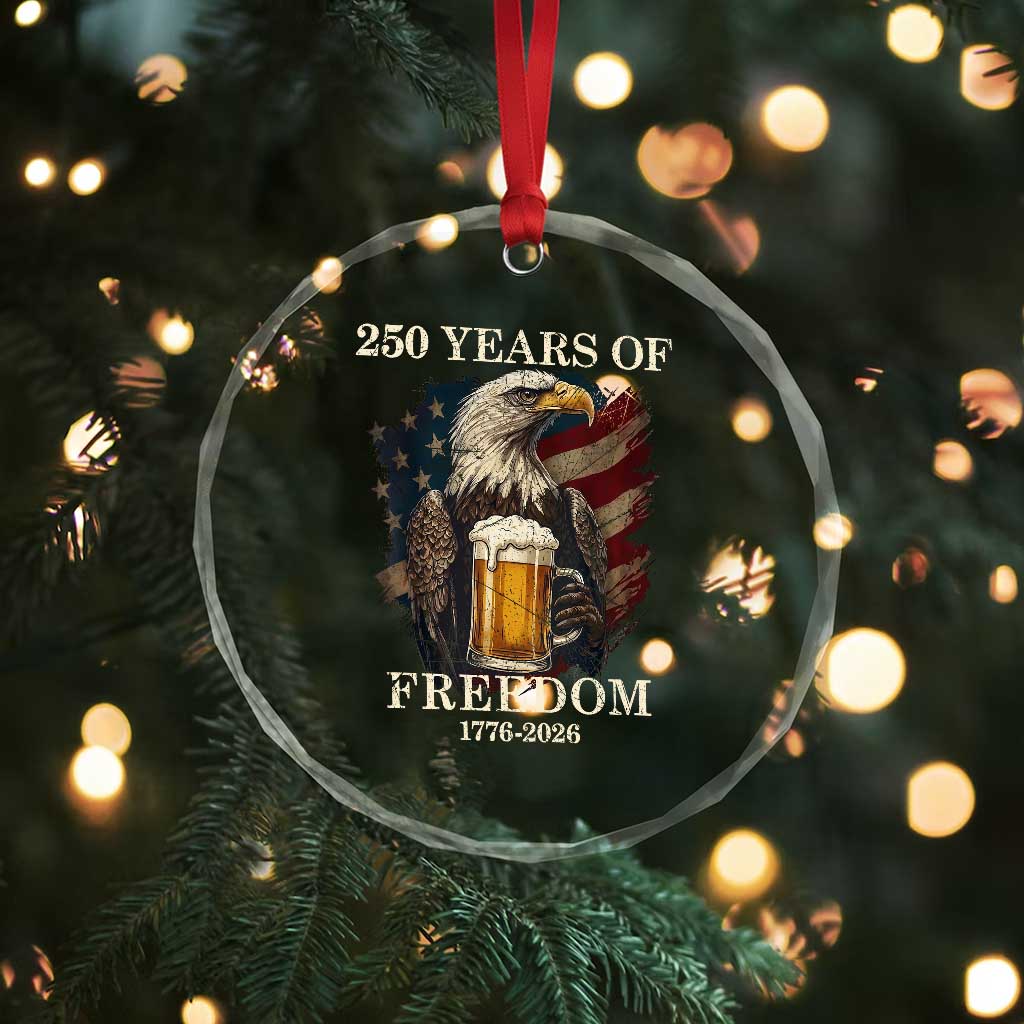 250 Years Of Freedom Crystal Glass Ornament Bald Eagle Drinking Beer American Flag