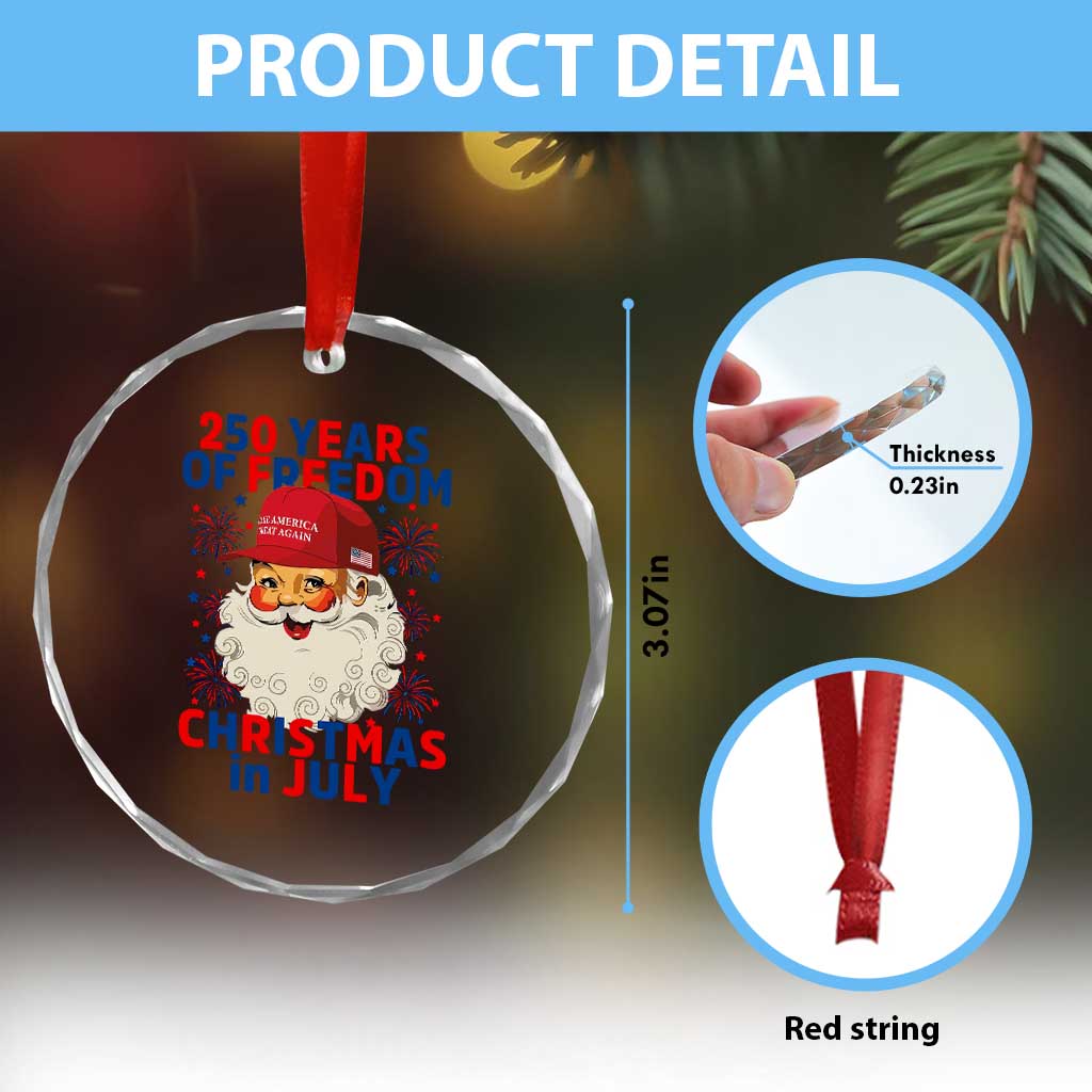 250 Years Of Freedom Crystal Glass Ornament Funny Santa Christmas in July